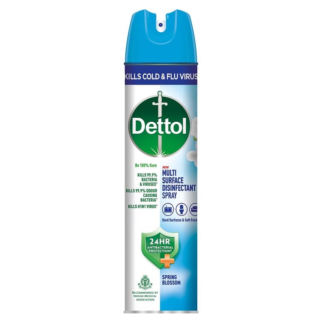 Dettol Multi-Surface Disinfectant Sanitizer Spray Bottle | 24 hours Antibacterial protection| Germ Kill on Hard and Soft Surfaces 170g/225ml
