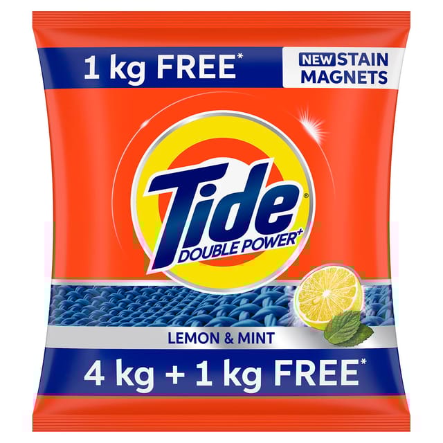 Tide Plus Double Power Detergent Washing Powder Lemon & Mint 4kg + 1kg FREE